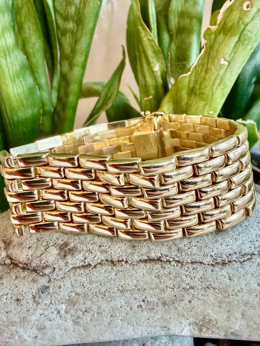 14k gold panther  Wide Link Bracelet